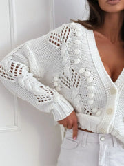 Openwork Button-Up V-Neck Cardigan