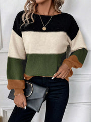 Color-Block Round-Neck Knit Sweater