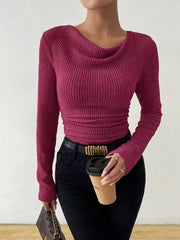 Cowl Neck Ribbed Long-Sleeve Sweater