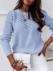 Textured Openwork Round-Neck Sweater