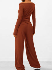 Round-Neck Long-Sleeve Top and Pants Set