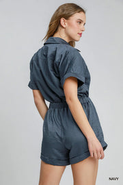 Umgee Button-Down Charmeuse Romper