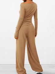 Round-Neck Long-Sleeve Top and Pants Set