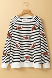 Sequin Football Striped Long-Sleeve Sweatshirt
