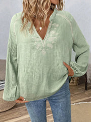 Paisley Pattern Notched Long-Sleeve Blouse