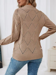 Long-Sleeve Diamond Eyelet Knit Top
