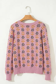 Floral Button-Up Knit Cardigan