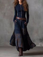 Plaid Button-Front Long-Sleeve Dress - Plus Size