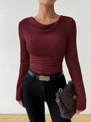Cowl Neck Ribbed Long-Sleeve Sweater
