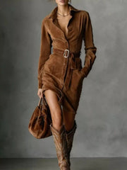Button-Front Long-Sleeve Shirt Dress
