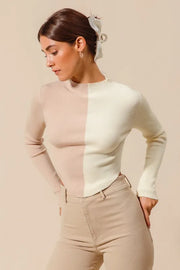 SO ME Color-Block Fitted Crop Sweater Top