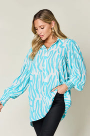 Printed Smocked Long-Sleeve Blouse - Plus Size