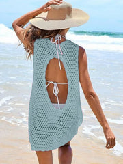 Color-Block Openwork Sleeveless Cutout Back Cover-Up