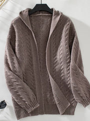 Cable Knit Open-Front Hooded Cardigan