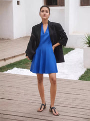 V-Neck Short-Sleeve Dress Pocketed