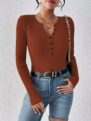 Rib-Knit Button-Front Knit Top