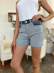 Judy Blue Color-Block Denim Shorts - Plus Size