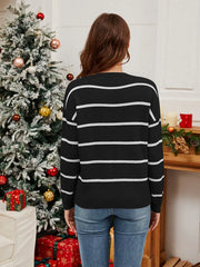 Sequin Santa Striped Round-Neck Long-Sleeve Sweater