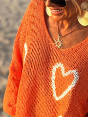 Heart V-Neck Drop-Shoulder Sweater