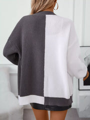 Color-Block Open-Front Knit Cardigan