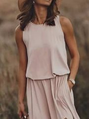 Round-Neck Sleeveless Slit Maxi Dress - Plus Size