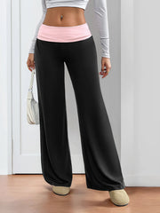 Contrast Waistband Wide-Leg Pants