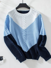 Color-Block Round-Neck Long-Sleeve Sweater