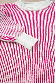 Striped Textured Knit Contrast Edge Relaxed Sweater