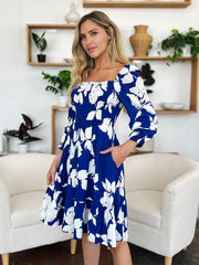 Floral Ruffle Hem Smocked Dress Pocketed - Plus Size