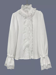 Lace Trim Button-Up Shirt