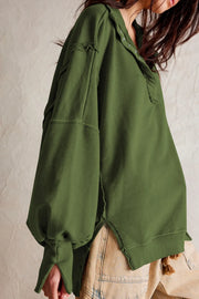 Exposed Seam Side Slit Long-Sleeve Sweatshirt