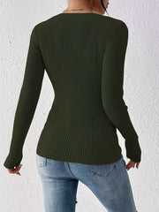 Rib-Knit Button-Front Knit Top