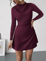 Mock-Neck Long-Sleeve Mini Dress