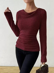 Cowl Neck Ribbed Long-Sleeve Sweater
