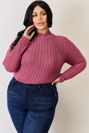 Ribbed Mock-Neck Long-Sleeve Tee - Plus Size