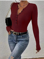 Rib-Knit Button-Front Knit Top