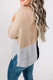 Color-Block Knit V-Neck Relaxed Sweater