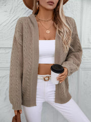 Cable Knit Open-Front Hooded Cardigan
