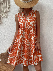 Printed Notched Sleeveless Mini Dress - Plus Size