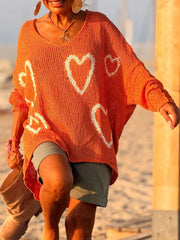 Heart V-Neck Drop-Shoulder Sweater