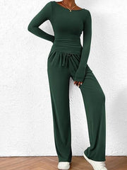 Round-Neck Long-Sleeve Top and Pants Set