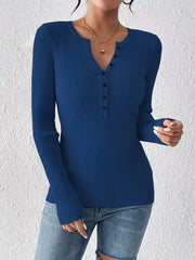 Rib-Knit Button-Front Knit Top