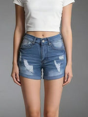 Distressed Wash Denim Shorts
