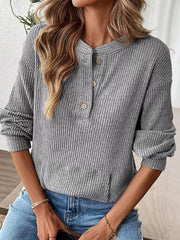 Ribbed Button Detail Long-Sleeve Tee