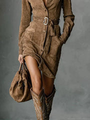 Button-Front Long-Sleeve Shirt Dress