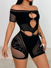 Cutout Off-Shoulder Fishing Net Romper