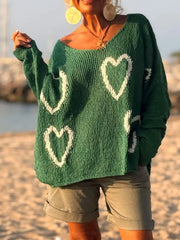 Heart V-Neck Drop-Shoulder Sweater