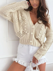 Openwork Button-Up V-Neck Cardigan